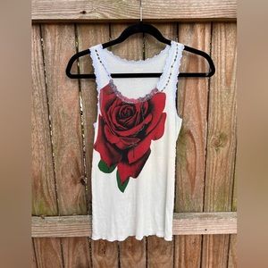 Lucky Brand Y2K Rose crucifix rosary cross tank vintage medium